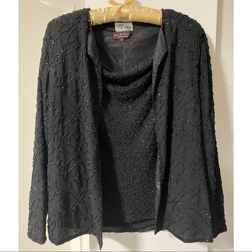 Cardigan & Sleeveless Top Bundle Black with Beads (Formal Party Gala Wear)